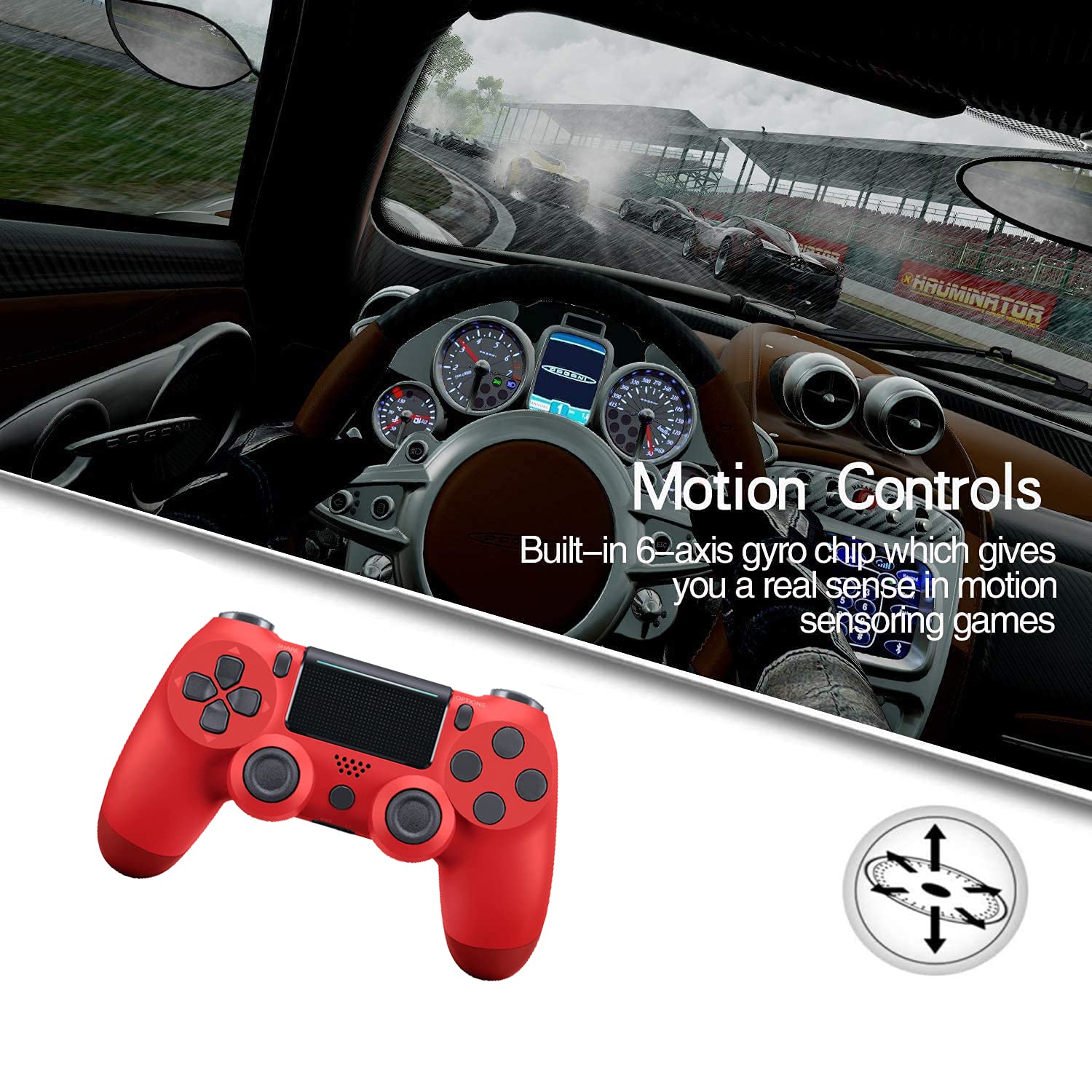 Bluetooth Wireless Game Controller for PS4/Slim/Pro/PC/iOS/Android/Steam with Dual Vibration, Headphone Jack Red