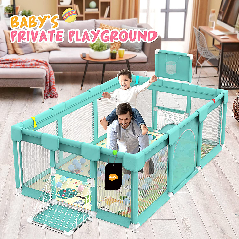 Baby Playpen Large Playpen, with Anti-Slip Suckers,Sturdy Babies Playpen,Indoor Baby Play Yard,Extra Large Baby Playard,with Parklon and 50 Ocean Balls.