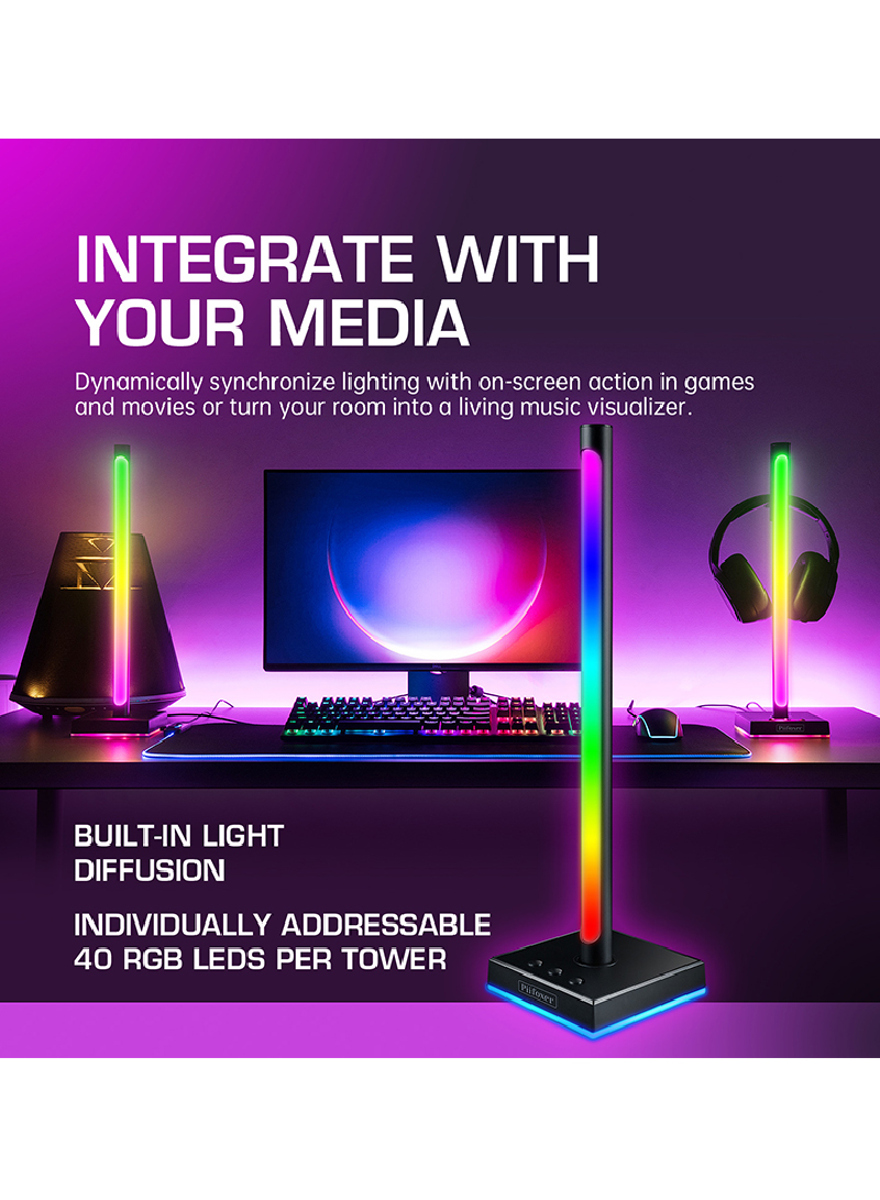 2 Packs Desktop Gaming Headphone Stand with Atmosphere RGB Sound Pickup Rhythm Light