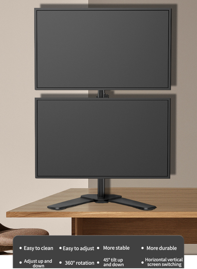 Dual Monitor Stand - Vertical Stack Screen Free-Standing Monitor Riser Fits Two 13 to 34 Inch Screen with Swivel, Tilt, Height Adjustable, Holds One (1) Screen up to 44Lbs HT05B-002