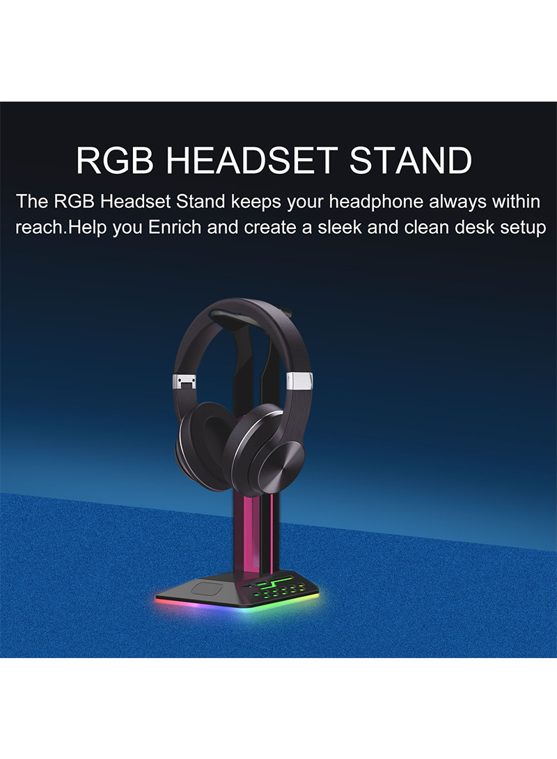 RGB Colorful Light Headset Stand with Dual USB Ports
