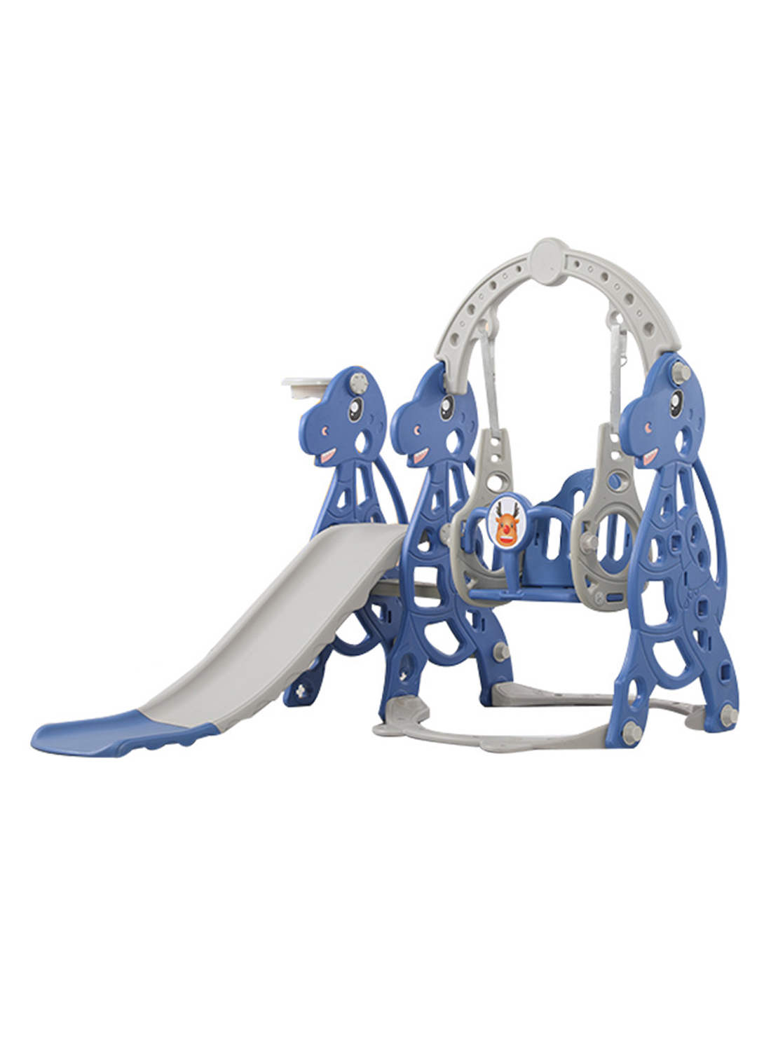 4 in 1 Toddler Slide Swing Set, Indoor Baby Slide, Includes Slide, Swing, Basketball Hoop, and Climber, Freestanding Slide Climber Playset Toy