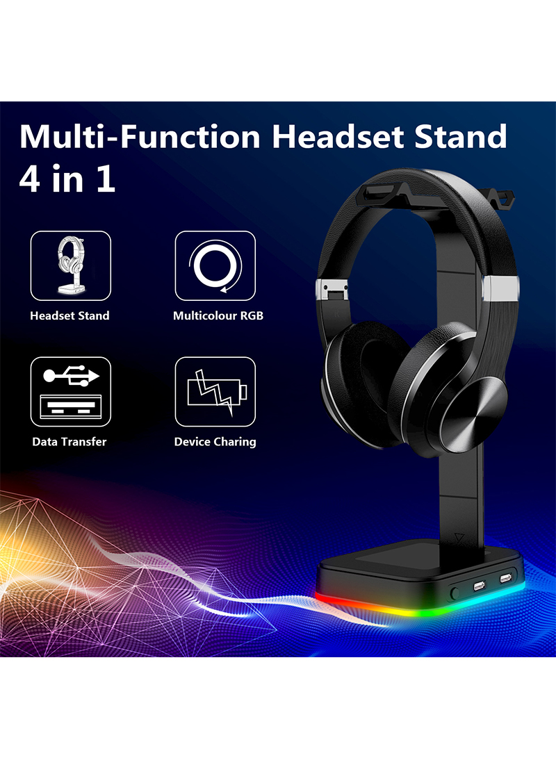 RGB Colorful Light Base Gaming Headset Stand with Dual USB Ports
