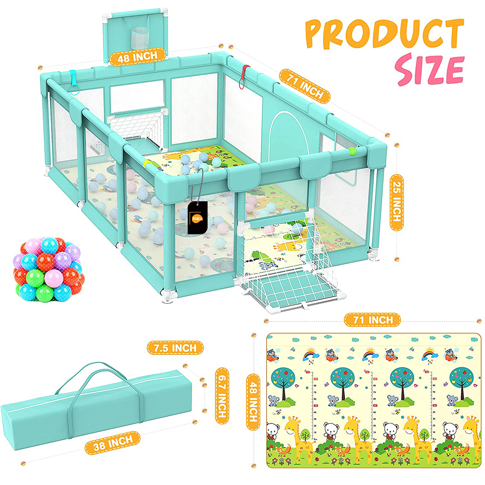 Baby Playpen Large Playpen, with Anti-Slip Suckers,Sturdy Babies Playpen,Indoor Baby Play Yard,Extra Large Baby Playard,with Parklon and 50 Ocean Balls.