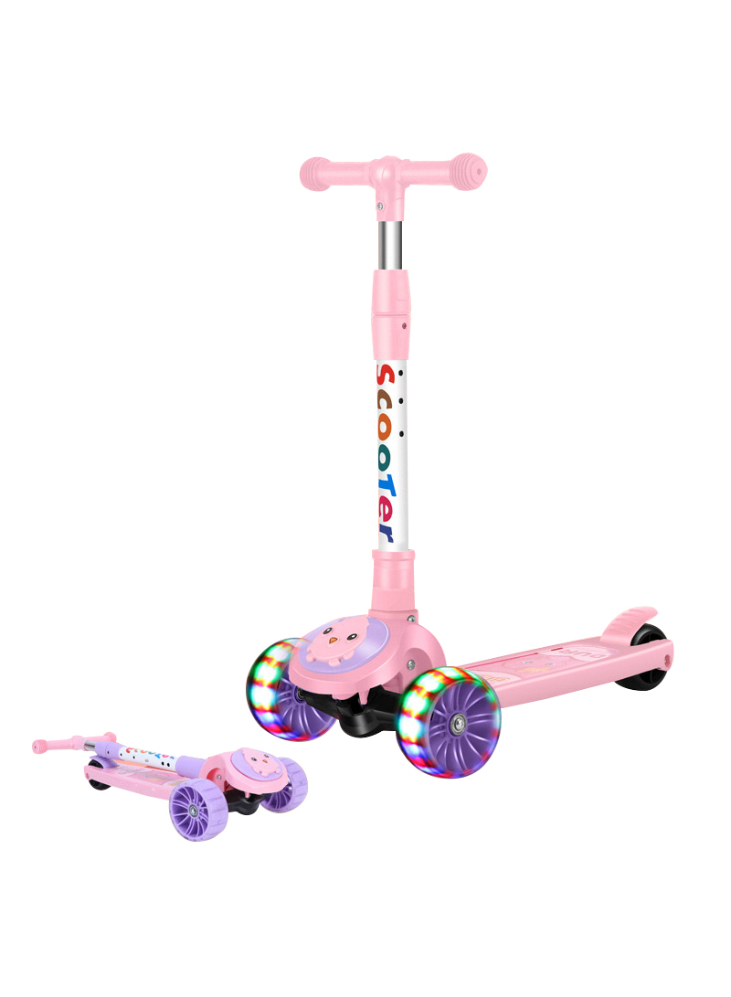 Children's Scooter Ride Led Light Flashing Wheel Adjustable Height Foldable Scooter Outdoor Activities For Boys Girls