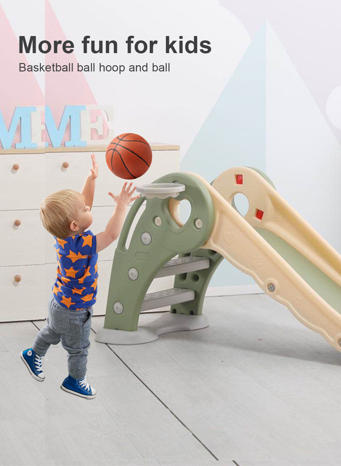 3 in 1 Indoor Foldable,Kids Slide for Toddlers, Freestanding Slide, Baby Play Slide, Indoor and Outdoor Playground, Baby Climber Playset with Basketball Hoop