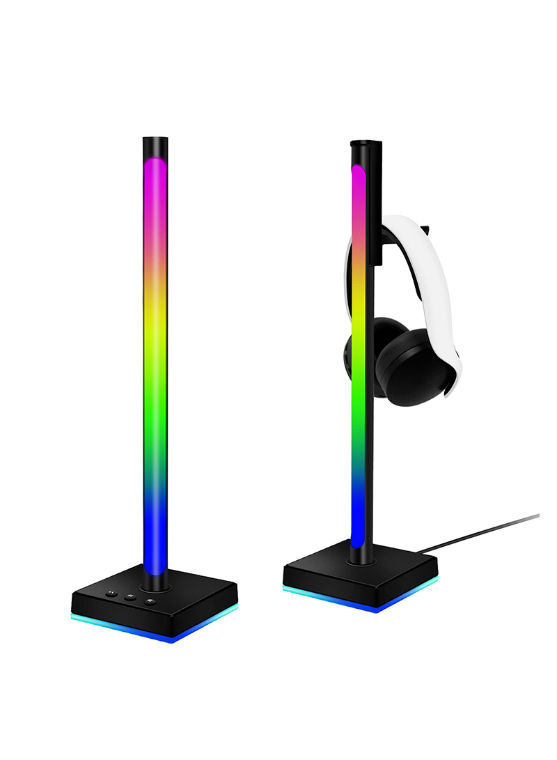 2 Packs Desktop Gaming Headphone Stand with Atmosphere RGB Sound Pickup Rhythm Light