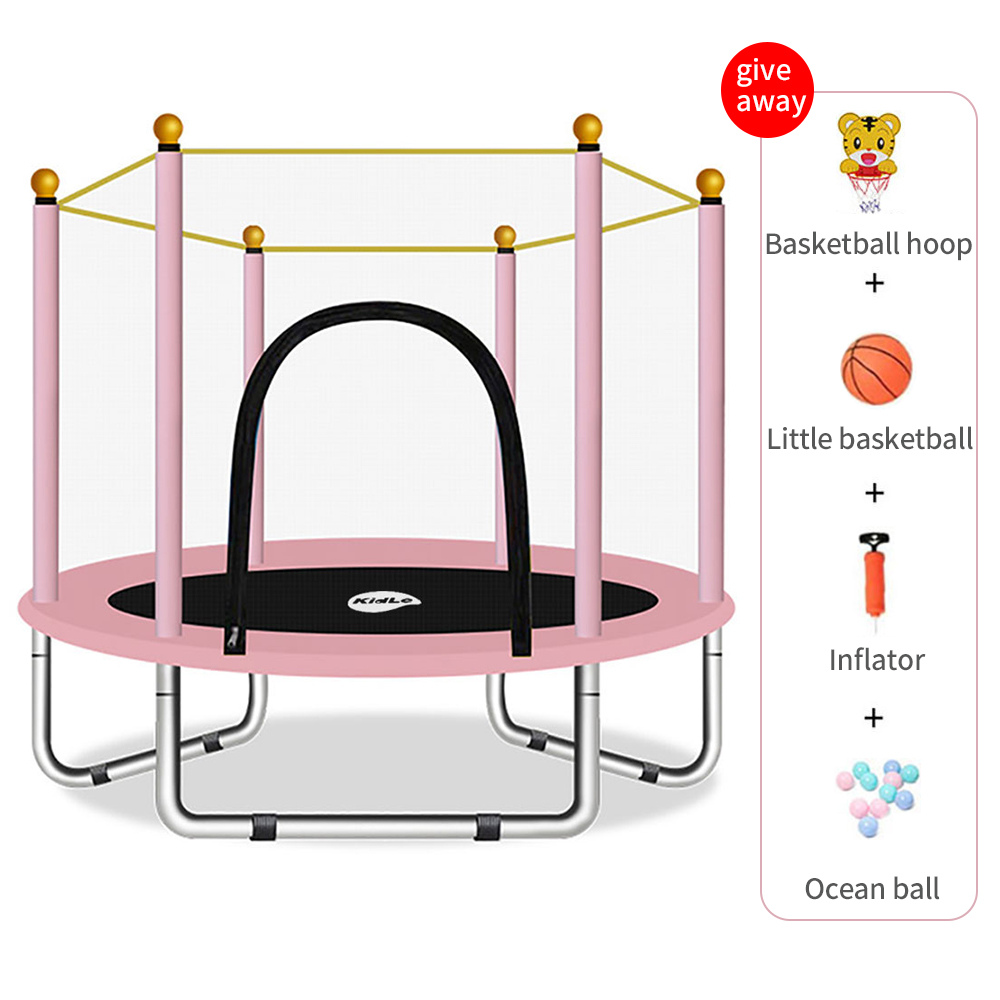 Kids Trampoline with Safety Net, Bounce Jumping Bed for Indoor Outdoor Backyard Garden, Toddler Trampoline with Basketball Hoop