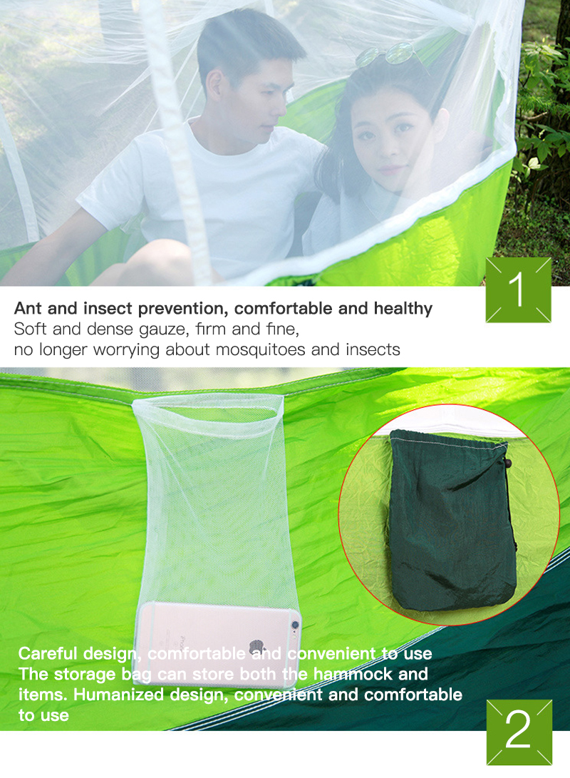 Portable Camping Hammock with Mosquito Net, 210D Nylon Hammock Swing for Backyard Garden Camping Backpacking Survival Travel260*140CM
