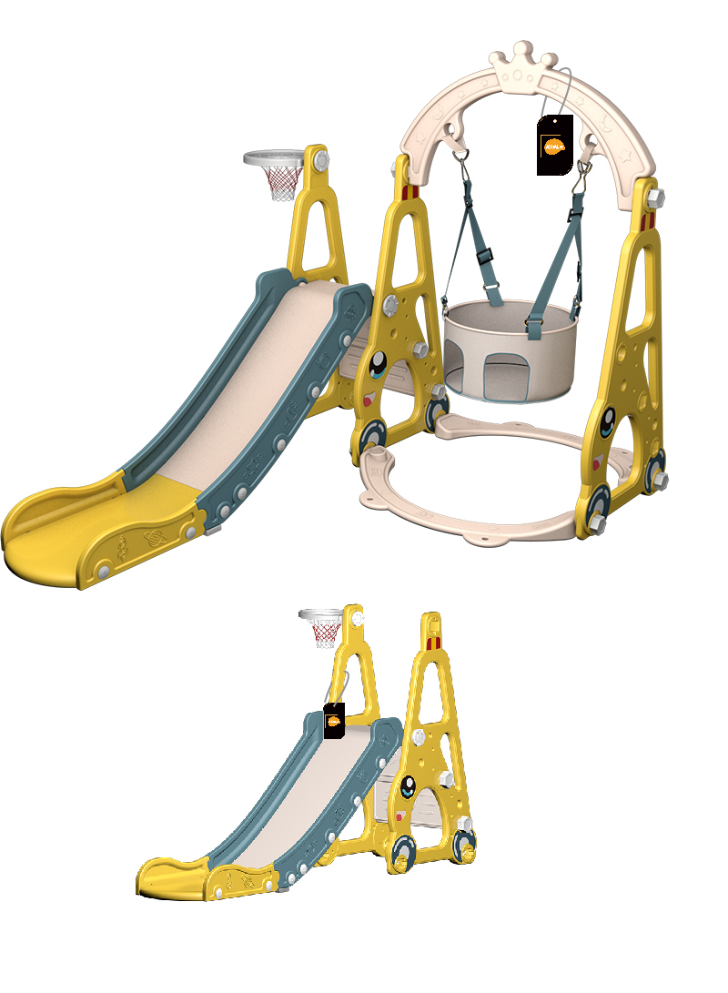 4 in 1 Toddler Swing and Slide Set, Kids Play Climber Slide Playset with Safety Belt, Basketball Hoop, Extra Long Slide , Baby Swing Set for Indoor Outdoor Backyard
