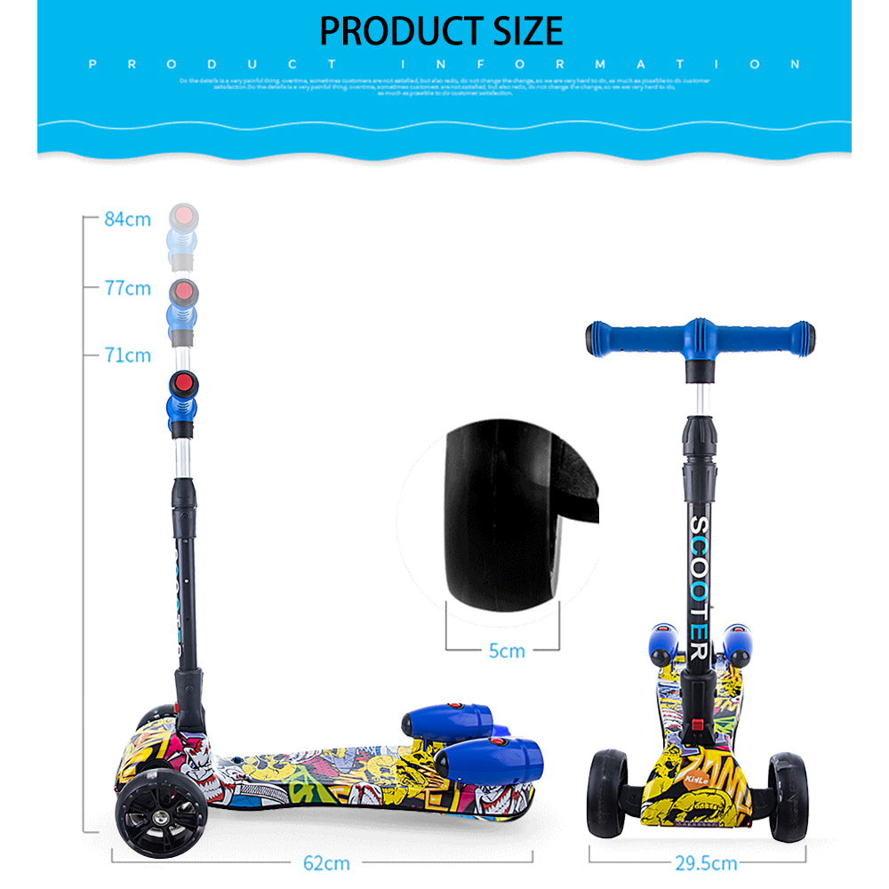 Kidle Children Scooters 3 Wheels Adjustable Height Foldable Flashing Scooter For Boys &amp; Girls