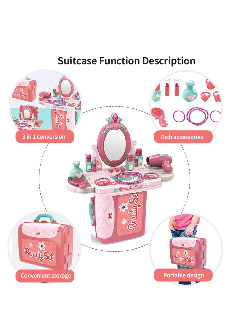 15PCS 3 in 1 Makeup Suitcase Set Pretend Play Makeup Kit For Girls Birthday Gifts