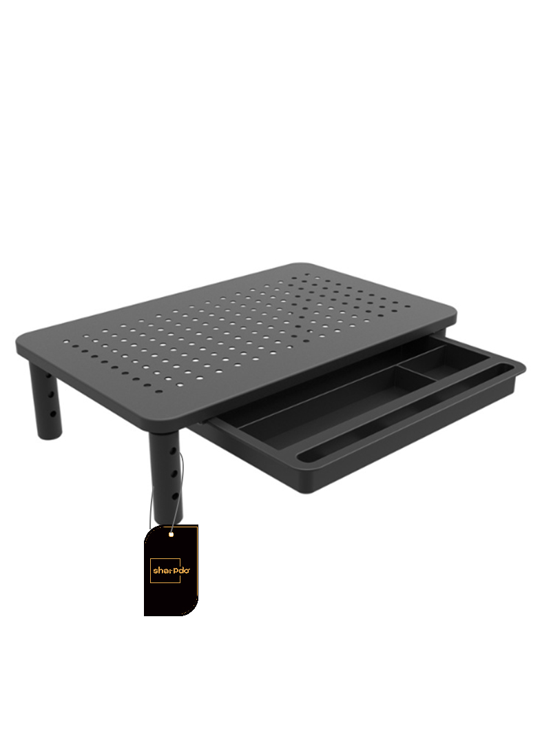 Monitor Stand Riser with Metal Mesh Drawer, Height Adjustable Monitor Riser with Phone Holder for Computer, Laptop, Printer, Notebook, Premium Metal Computer Monitor Stand with Storage (Metal with Drawer)