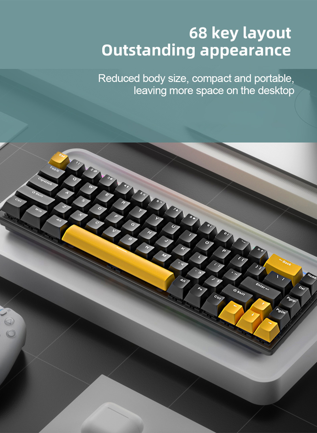 65% Wired RGB Blue Switch Gaming Keyboard, 68 Keys Hot-Swappable Compact Mechanical Keyboard for PC/Computer