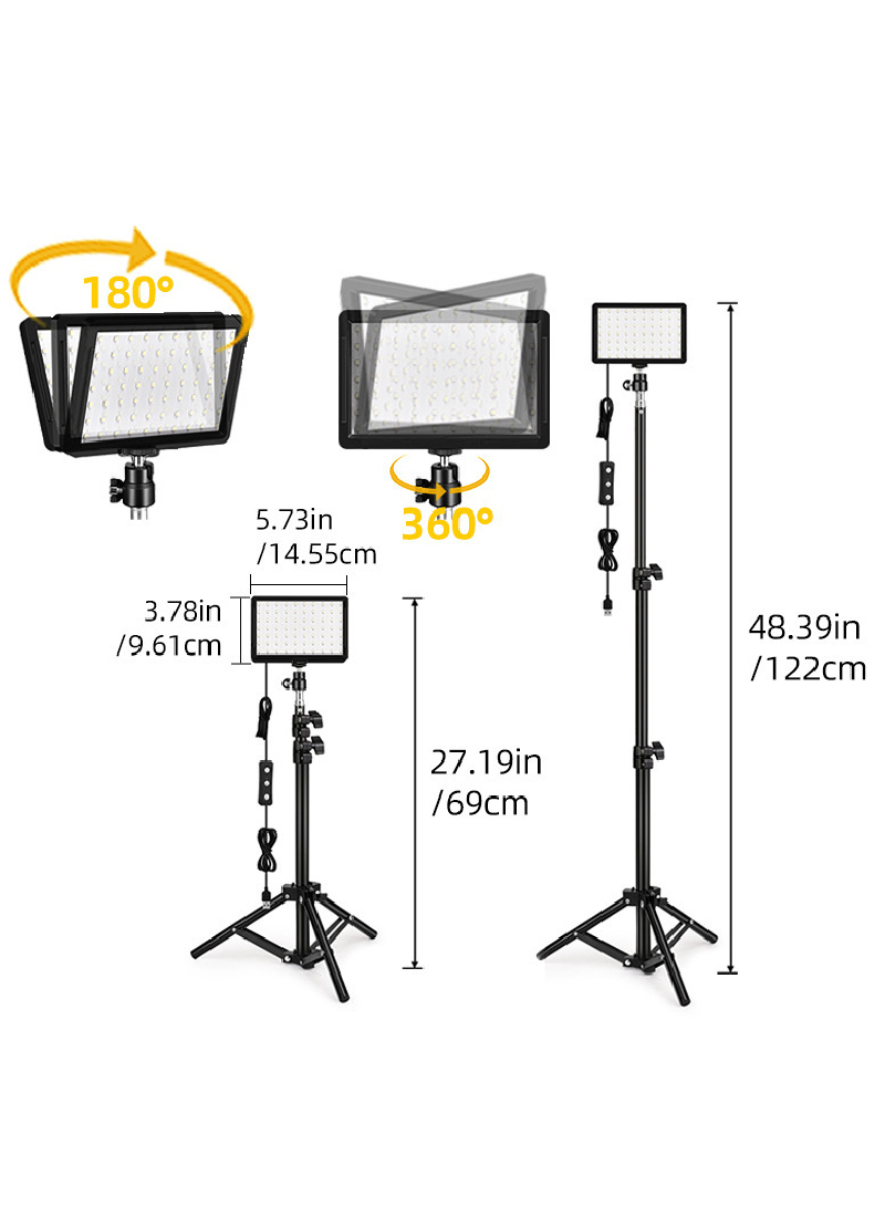 2 Packs Dimmable 5600K USB LED Video Light with Adjustable Tripod Stand/Color Filters for Tabletop/Low Angle Shooting