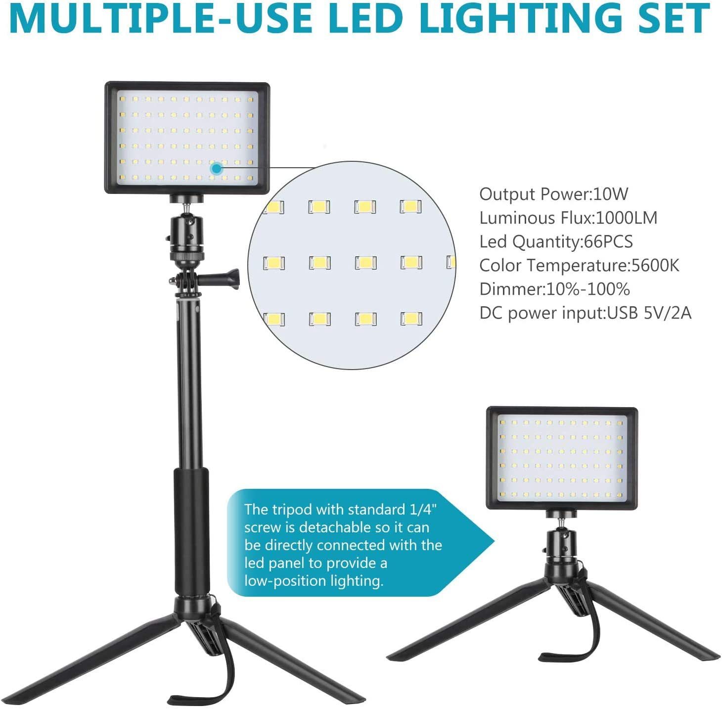 USB LED Video Light Kit,Photography Lighting 3200K-5600K 120pcs Beads 14-level Dimmable with 42 to 120cm Adjustable Height Tripod Stand and White/Red/Yellow/Blue/Green Filters