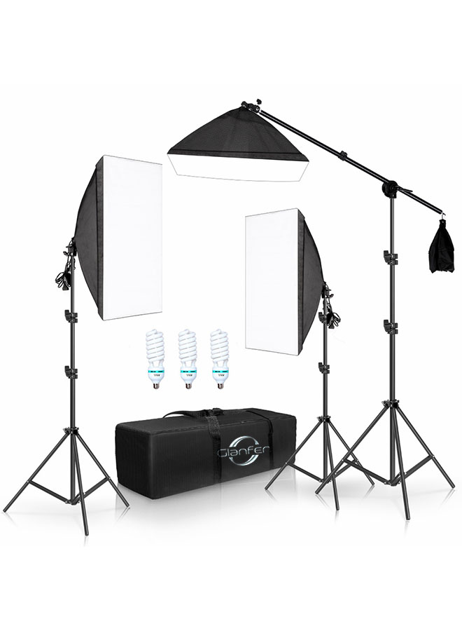 Photography Softbox Lighting Kit with 3pcs 135W Bulbs Softboxs and Carry Bag