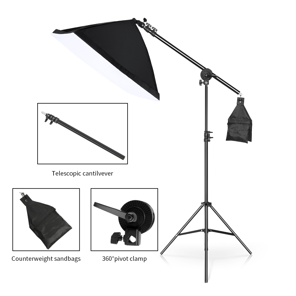 Photography Softbox Lighting Kit with 1Pcs 135W Bulbs,Cantilever Stand and Carry Bag for Photo Studio, Live Broadcast Room