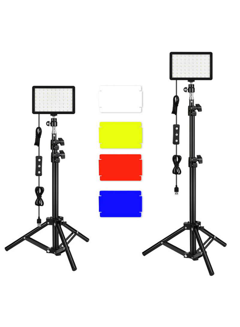 2 Packs Dimmable 5600K USB LED Video Light with Adjustable Tripod Stand/Color Filters for Tabletop/Low Angle Shooting