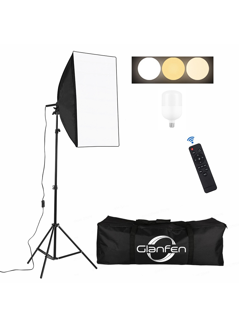 Photography Softbox Lighting Kit with 200W 3 Colors Bulb Softbox and Carry bag
