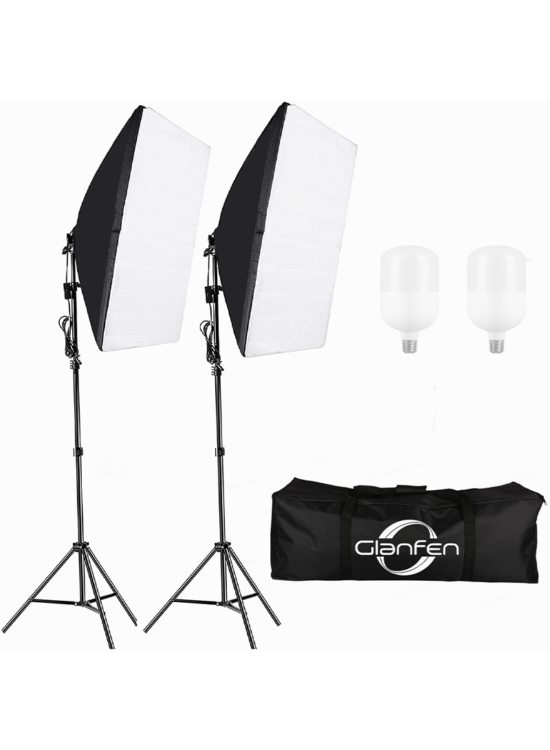 Photography Softbox Lighting Kit with 2 Pcs 105W Bulb Softbox and Carry bag