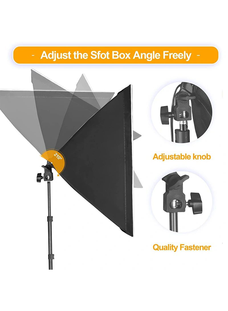 Photography Softbox Lighting Kit with 2 Pcs 200W 3 Colors Bulb Softbox and Carry bag