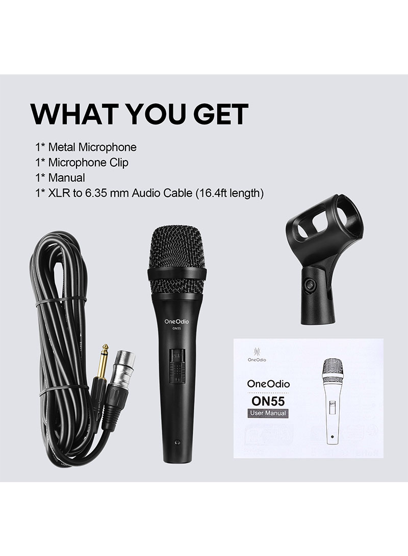 ON55 Wired Vocal Microphone with 16.4ft XLR Cable and Mic Clips for Singing Live Streaming