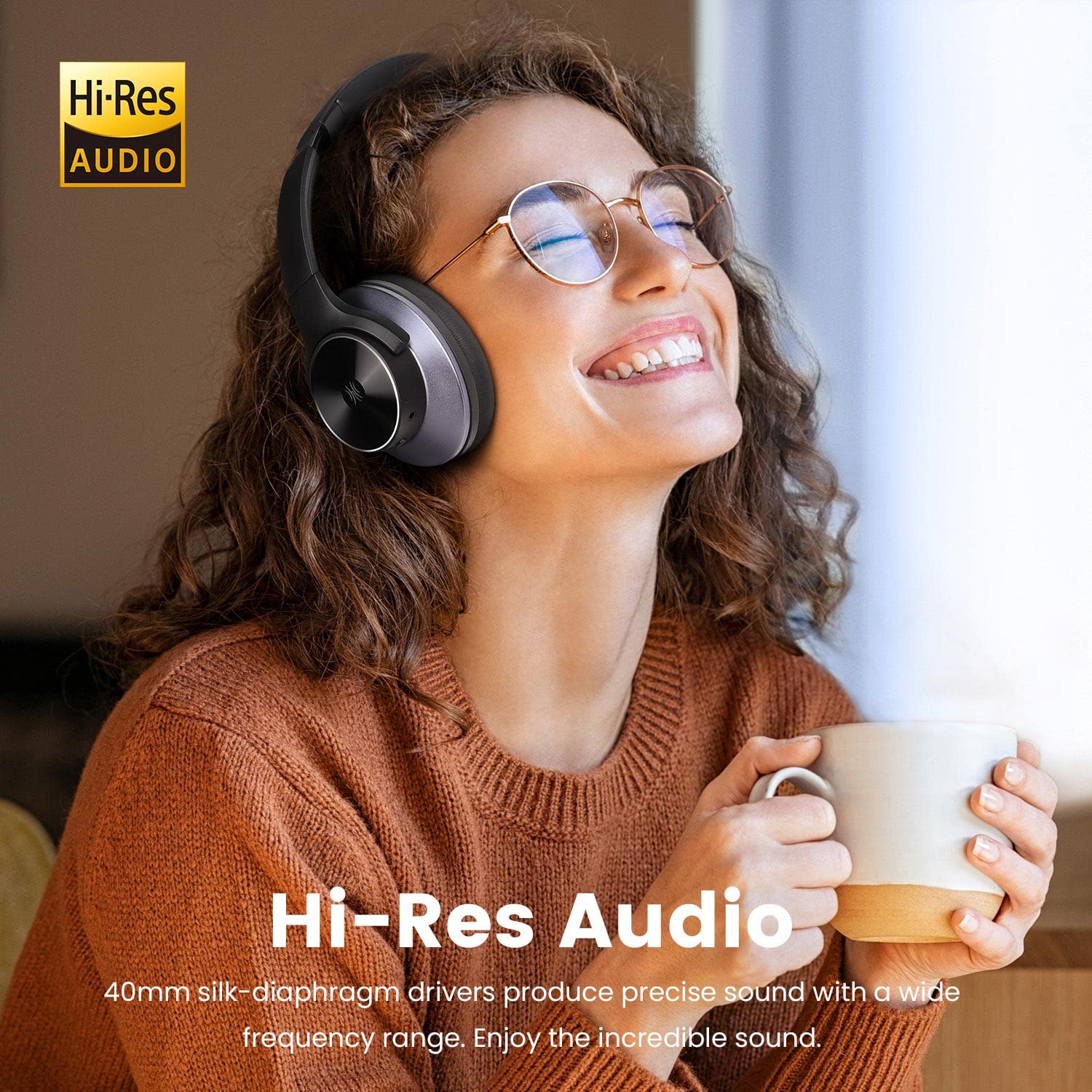 A10 Hybrid Active Noise Cancelling Bluetooth Wireless Over-Ear Headphones with Hi-Res Audio Sound, Deep Bass for Travel Home Office