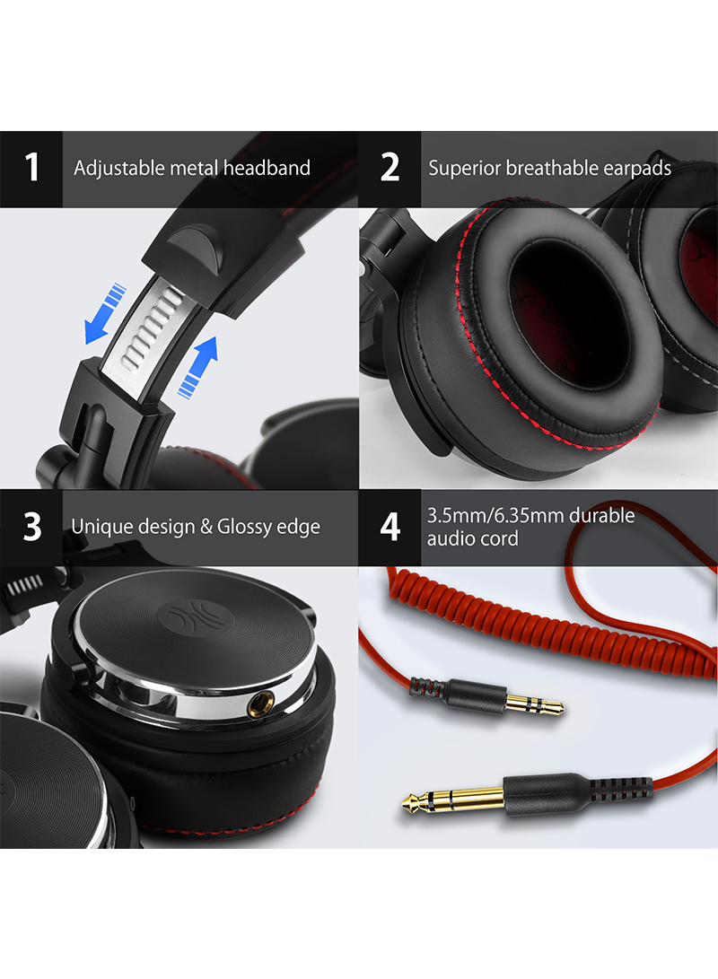 Pro 50 Adapter-Free Over Ear Headphones for Studio Monitoring and Mixing Sound Isolation Protein Leather Earcups with Mic