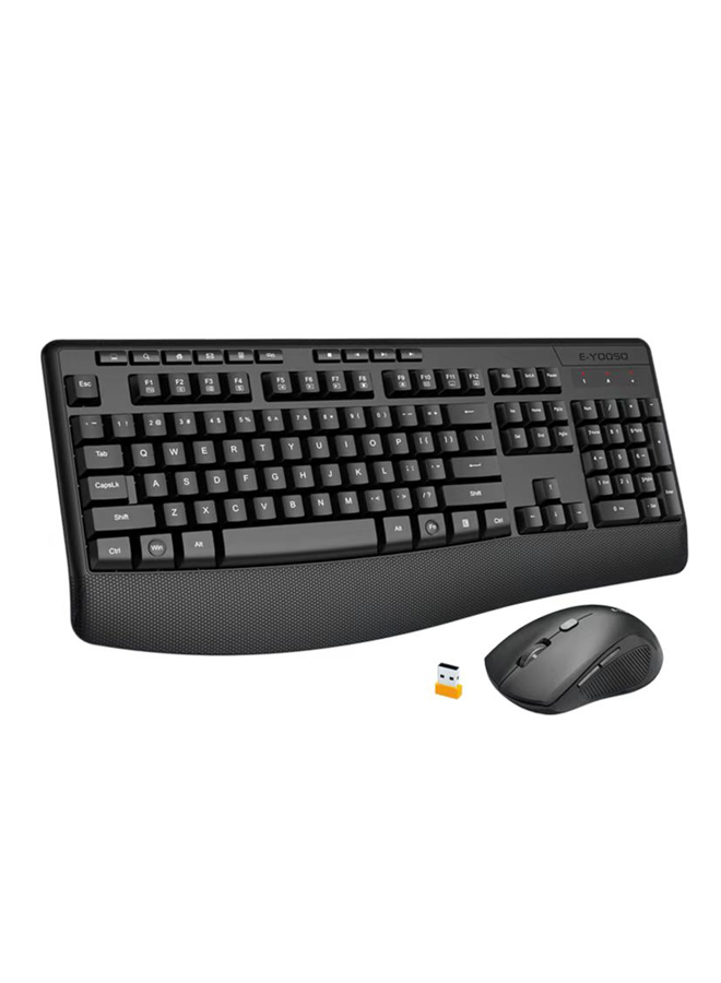Wireless Keyboard and Mouse Combo, E-YOOSO 2.4G Full-Sized Ergonomic Keyboard with Palm Rest for Windows, Mac