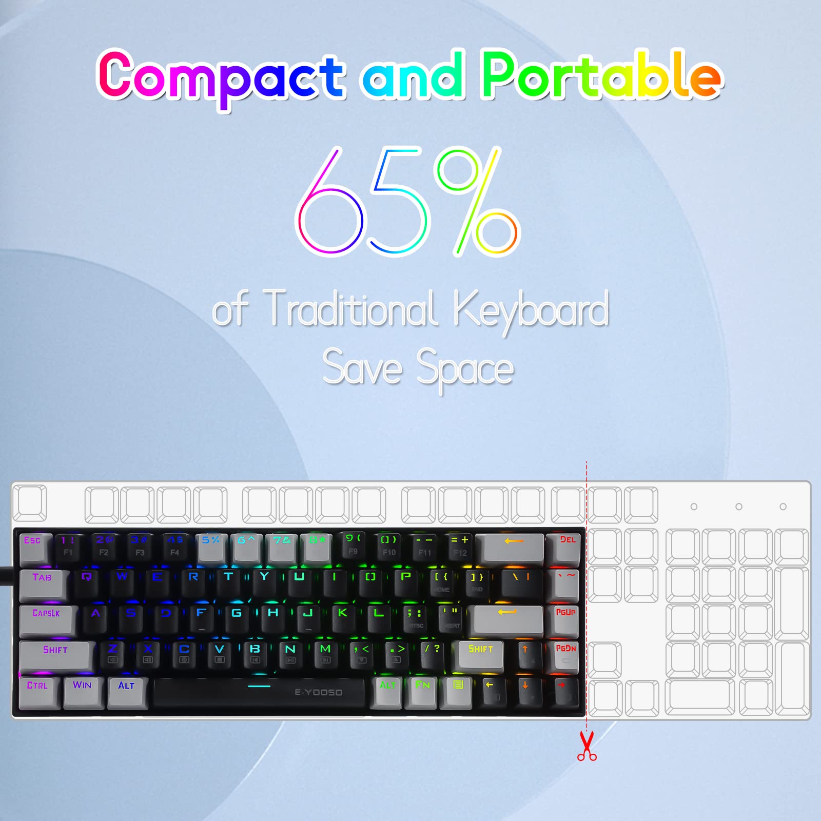 Z-686 65% RGB Gaming Keyboard,Wired 68 Keys Red Switch Mechanical Keyboard for Office Gaming