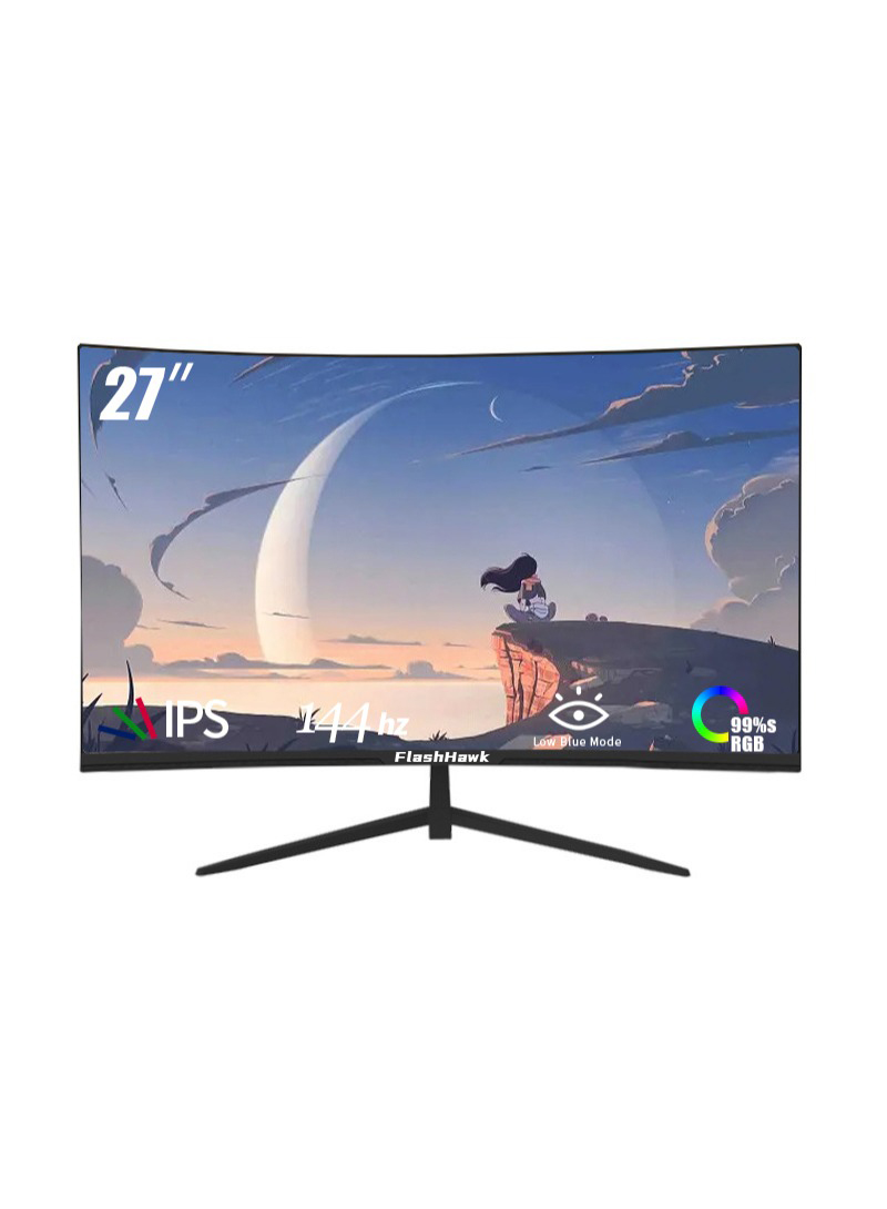 27-inch IPS Curved Gaming Monitor with Frameless Full HD (1920x1080) VA Display,144Hz Refresh Rate ,HDMI VGA Input DP USB Port and  Audio Speaker -Black