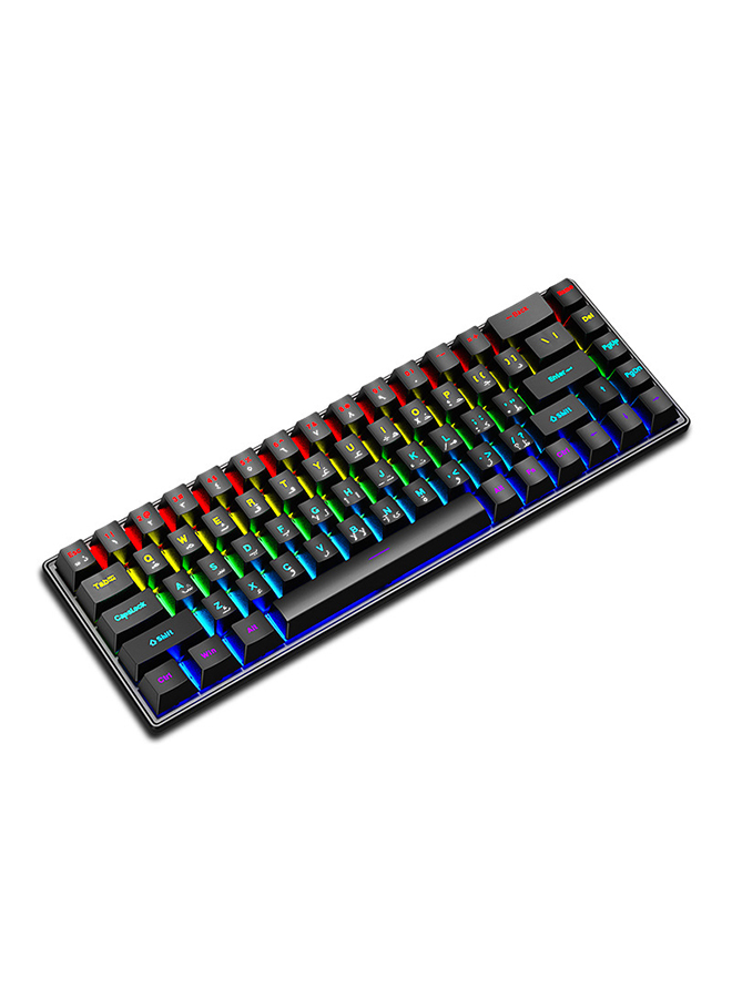 Arabic & English Wired Gaming Keyboard,68 Keys Blue Switches Mechanical Keyboard for Office Gaming Black