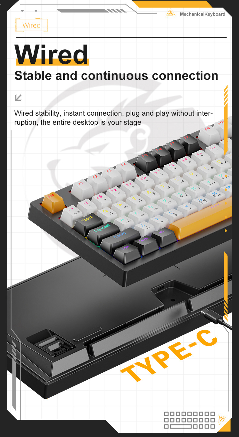 Arabic &amp; English Wired Gaming Keyboard with RGB Backlit,97 Keys Red Switches Mechanical Keyboard for Office Gaming