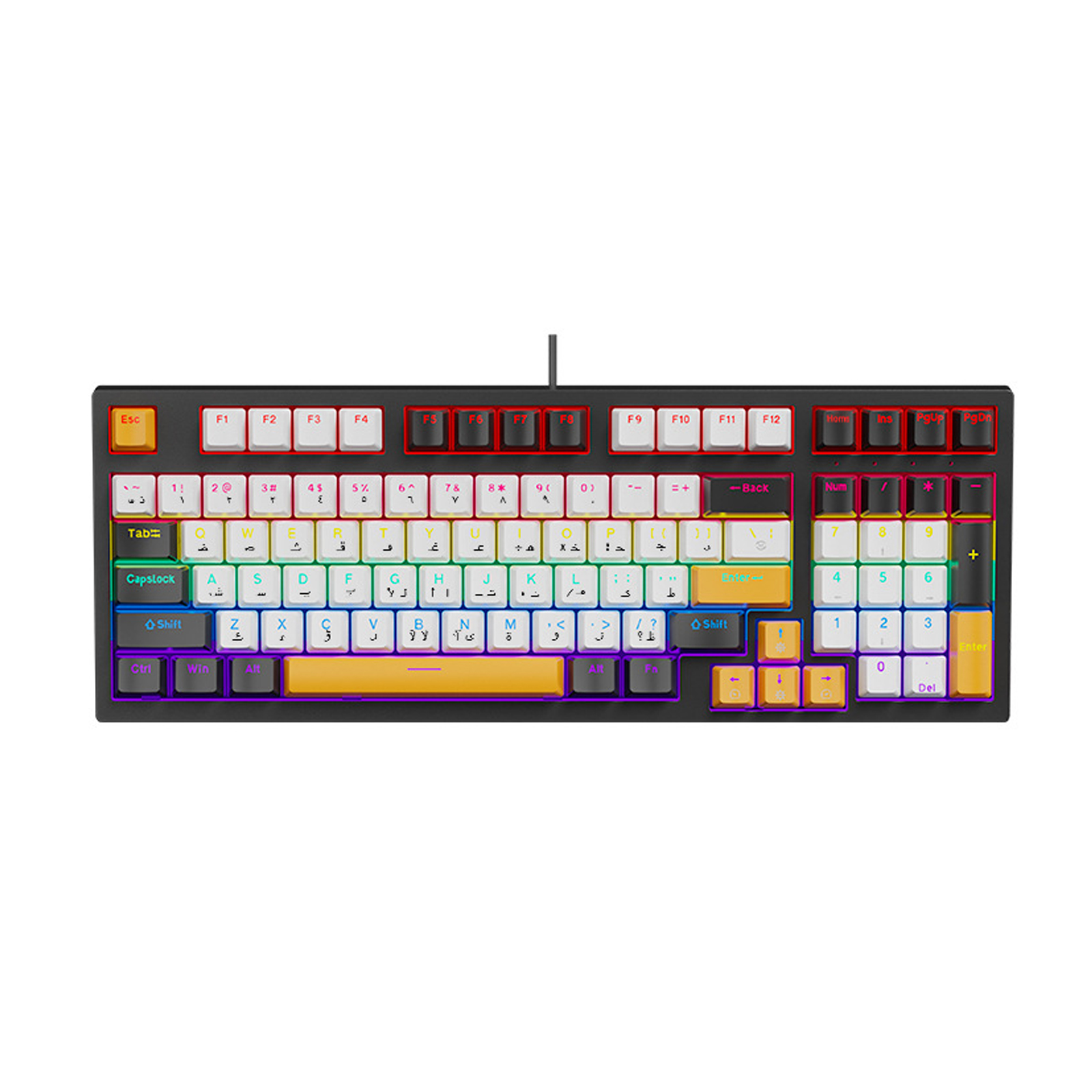 Arabic & English Wired Gaming Keyboard with RGB Backlit,97 Keys Red Switches Mechanical Keyboard for Office Gaming