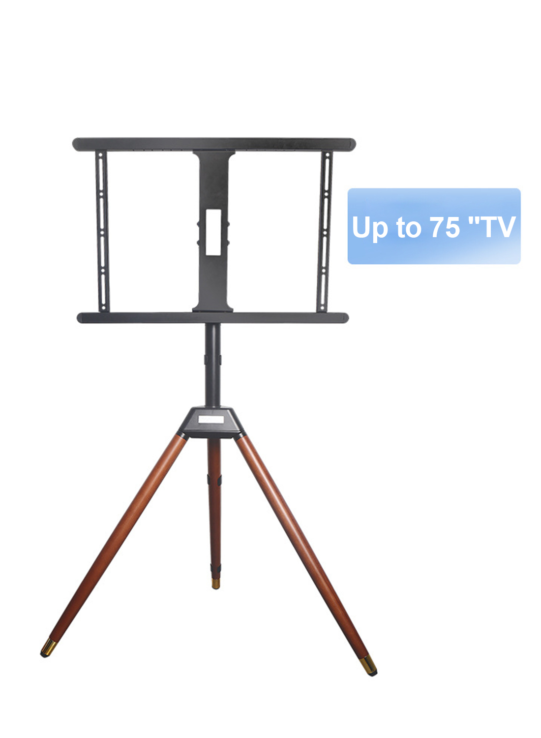 Wood TV Stand With Tripod Base For 32-75 Inch Screens, Height Adjustable TV Floor Stand 180°Swivel Portable TV Mount Stand For Bedroom, Living Room, Studio