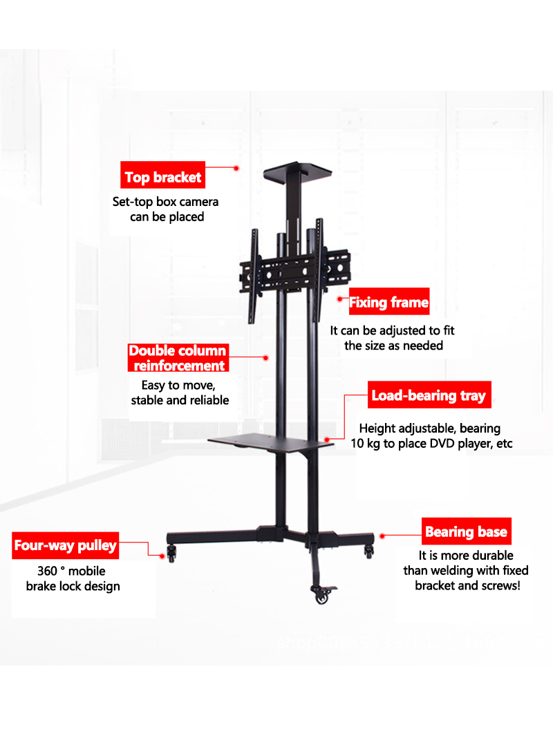 Height Adjustable Rolling TV Stand Mobile TV Cart for 32-65 Inch TVs