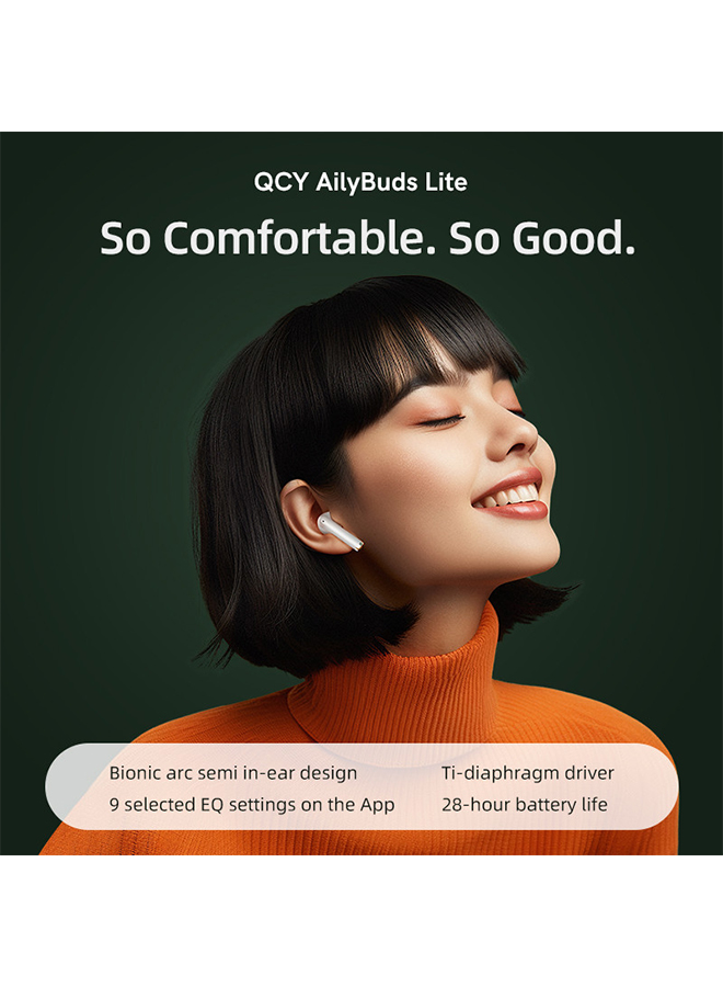 QCY AilyBuds Lite T29 Ailybuds Lite Truly Wireless Earbuds With Bionic Arc Design,Strong 5.3 Bluetooth Connection, 28 Hours Battery Life & 68 ms Low Latency - White